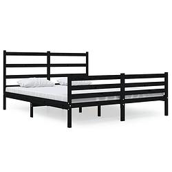 Foto van The living store klassiek houten bedframe - 195.5 x 146 x 100 cm - zwarte massief grenenhout