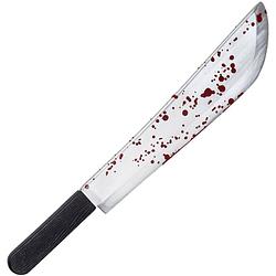 Foto van Grote machete/mes - plastic - 53 cm - halloween/zombie killer verkleed wapens - met bloedspetters - verkleedattributen