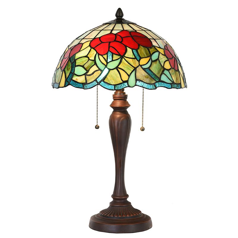 Foto van Lumilamp tiffany tafellamp ø 35x58 cm groen rood glas kunststof rond tiffany bureaulamp tiffany lampen glas in lood