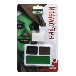 Foto van Halloween - horror schmink/make-up set bruin/zwart/groen met sponsje - schmink
