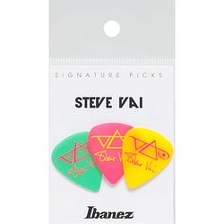 Foto van Ibanez b1000sv-gpy steve vai signature plectrums 3-pack 1mm - groen roze geel