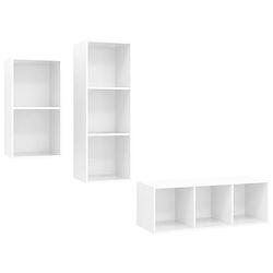 Foto van The living store tv-meubel set - hoogglans wit - 1x 37x37x72cm + 2x 37x37x107cm - spaanplaat