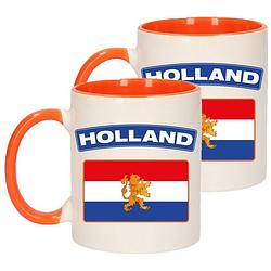 Foto van Set van 2x stuks holland vlag mok/ beker oranje wit 300 ml - feest mokken