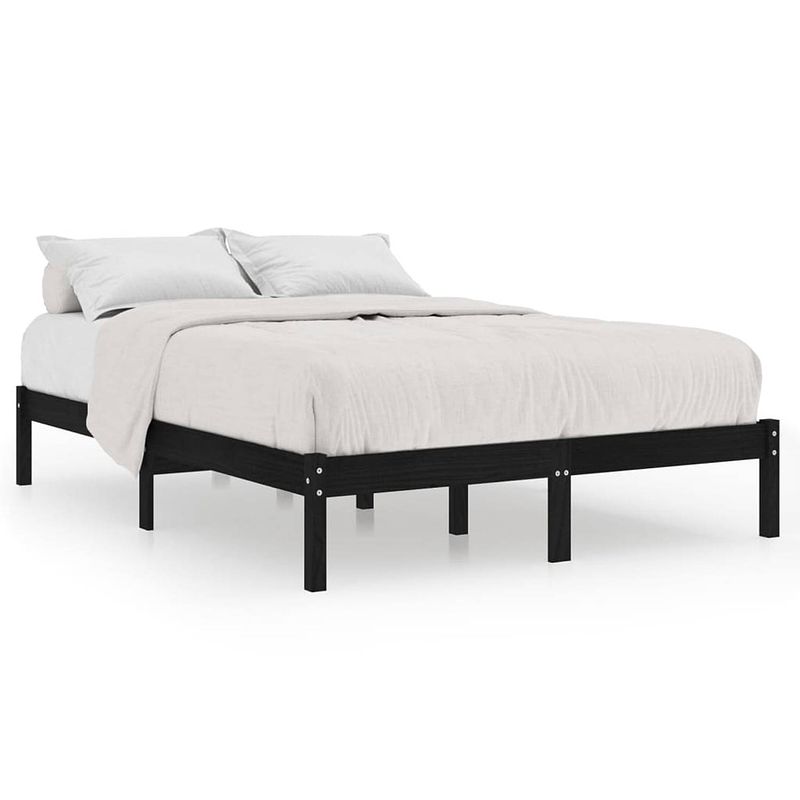 Foto van The living store bedframe grenenhout - 205.5 x 145.5 x 31 cm - zwart