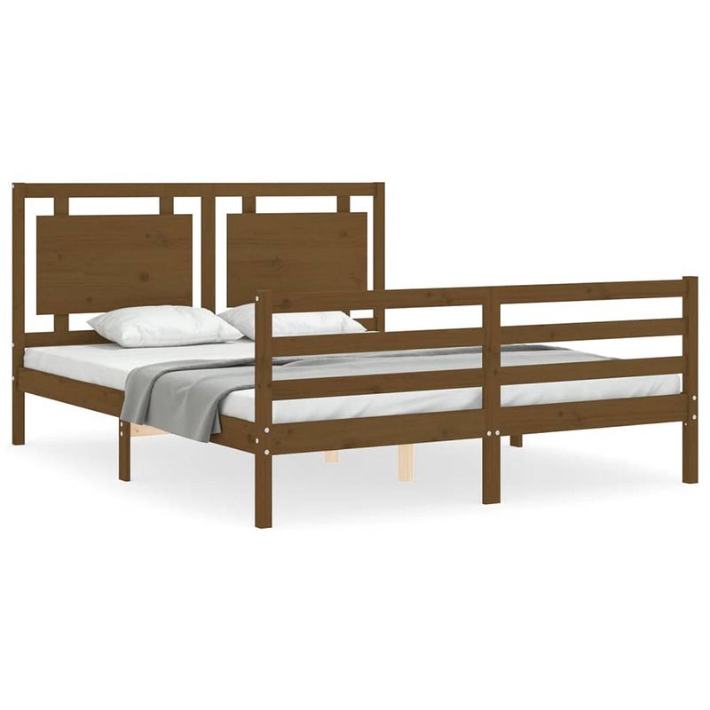 Foto van The living store bed - massief grenenhout - 205.5 x 155.5 x 100 cm - honingbruin