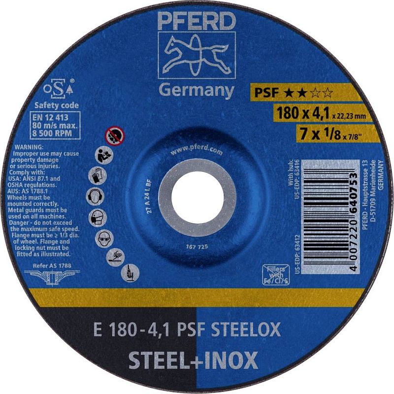 Foto van Pferd 62017950 e 180-4,1 psf steelox afbraamschijf gebogen 180 mm 22.23 mm 10 stuk(s)