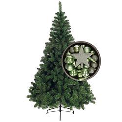 Foto van Bellatio decorations kerstboom 240 cm met kerstballen en piek salie groen - kunstkerstboom