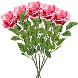 Foto van Emerald kunstbloem roos marleen - 5x - roze - 63 cm - decoratie bloemen - kunstbloemen