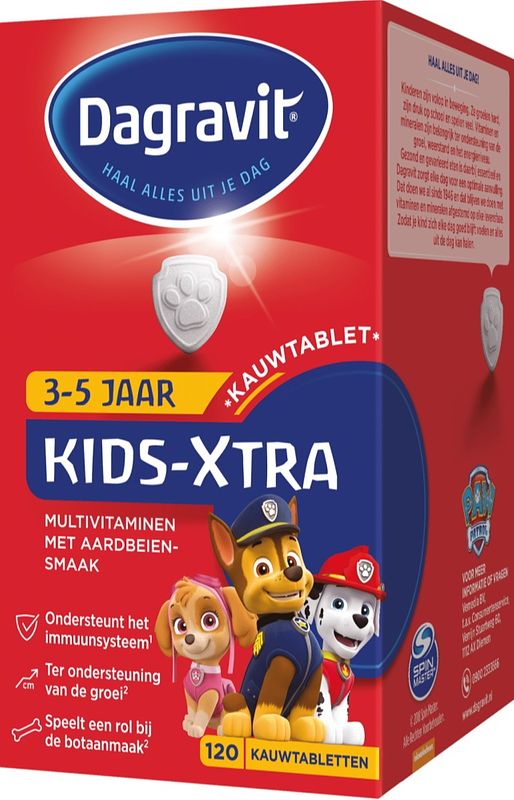 Foto van Dagravit kids-xtra multivitaminen kauwtabletten frambozensmaak