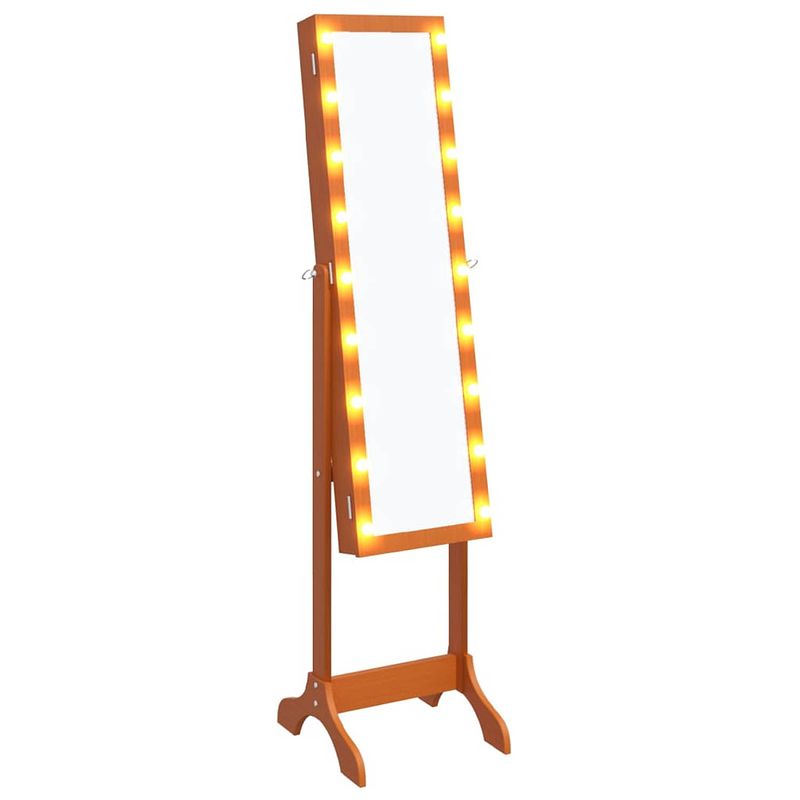 Foto van The living store staande spiegel bruin - 34 x 37 x 146 cm - led-verlichting