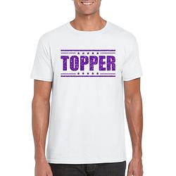 Foto van Toppers wit topper shirt in paarse glitter letters heren xl - feestshirts