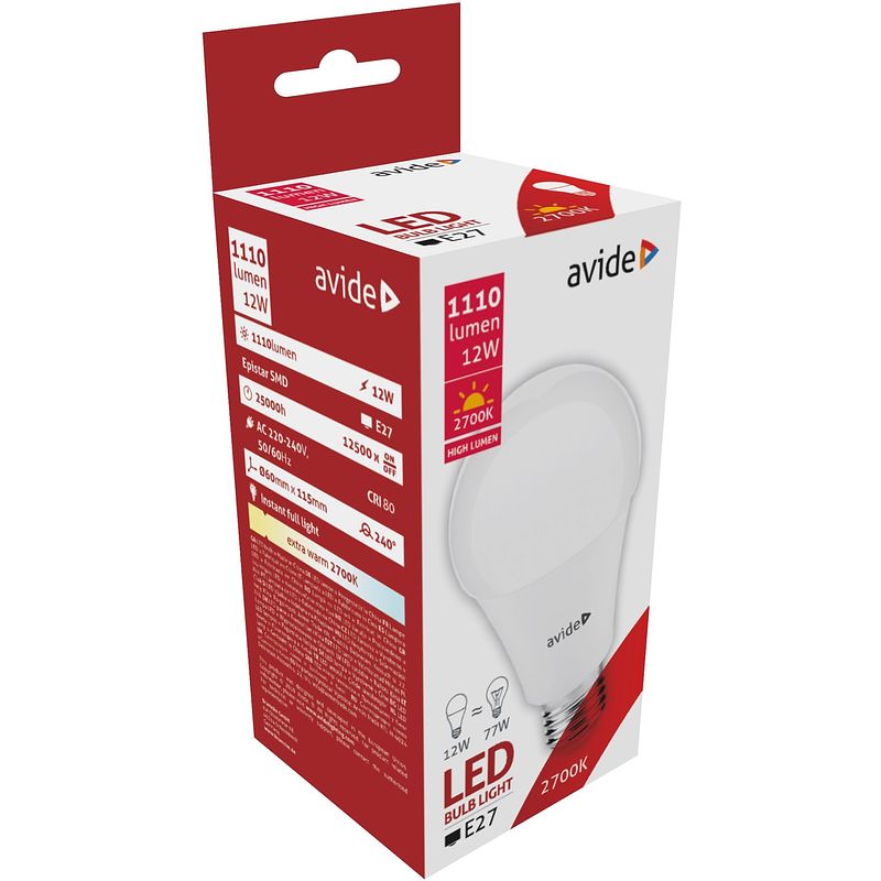 Foto van Avide led globe a60 12w e27 240° ew