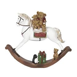 Foto van Clayre & eef beeld hobbelpaard 17 cm wit bruin kunststof kerstdecoratie beeld decoratie decoratieve accessoires wit