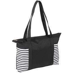 Foto van Strandtas/shopper zwart/wit met streepmotief 44 cm - strandtassen