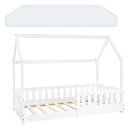 Foto van Kinderbed met uitvalbeveiliging lattenbodem en dak 80x160 cm wit grenen hout ml-design