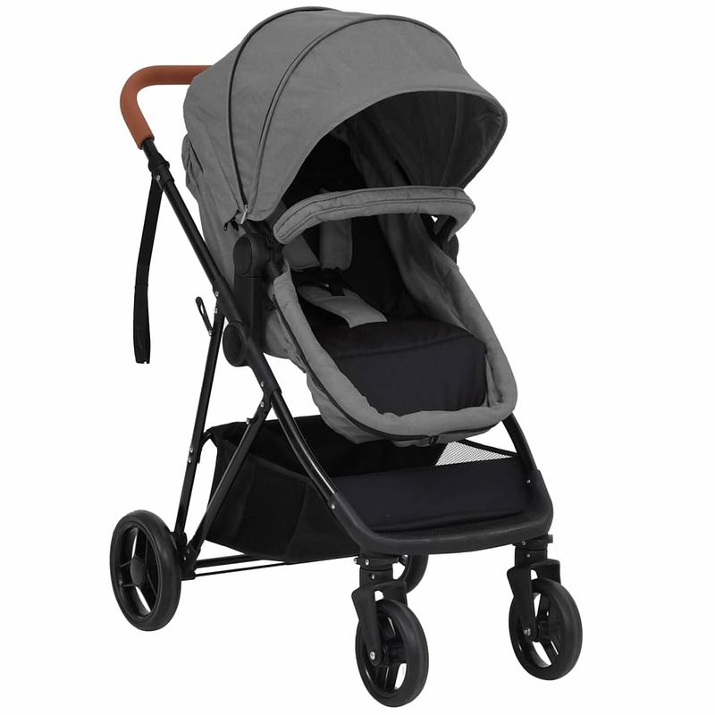 Foto van Vidaxl kinderwagen 2-in-1 staal lichtgrijs en zwart