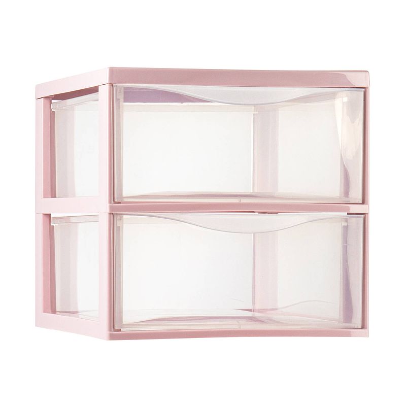 Foto van Plasticforte ladeblokje/bureau organizer 2x lades - transparant/roze - l26 x b36 x h25 cm - ladeblok