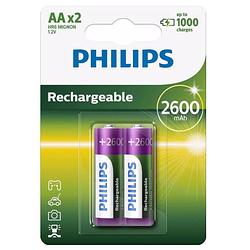 Foto van Philips oplaadbare batterij aa (2 stuks)
