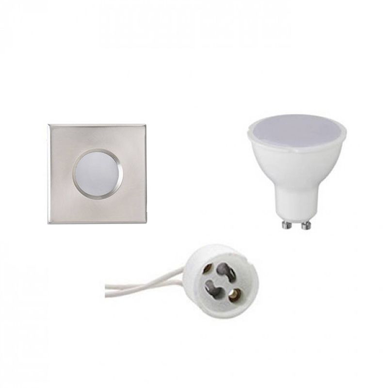 Foto van Led spot set - aigi - gu10 fitting - waterdicht ip65 - inbouw vierkant - mat chroom - 6w - helder/koud wit 6400k - 82mm