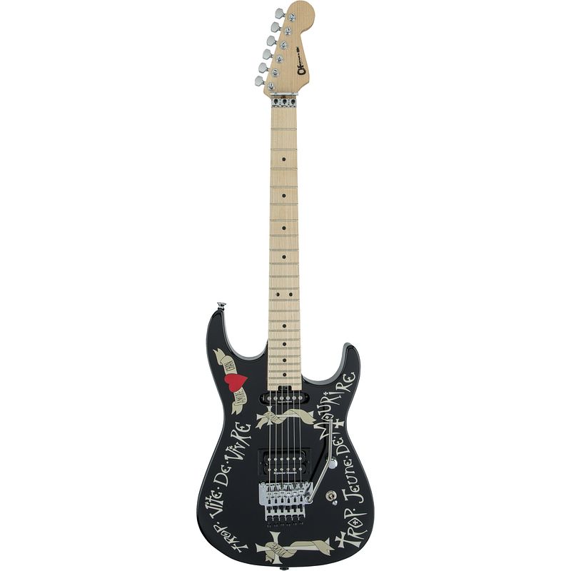 Foto van Charvel teambuilt custom warren demartini usa signature frenchie mn gloss black elektrische gitaar met koffer