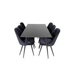 Foto van Silarbl180 eethoek eetkamertafel zwart en 6 velvet deluxe eetkamerstal velours zwart.