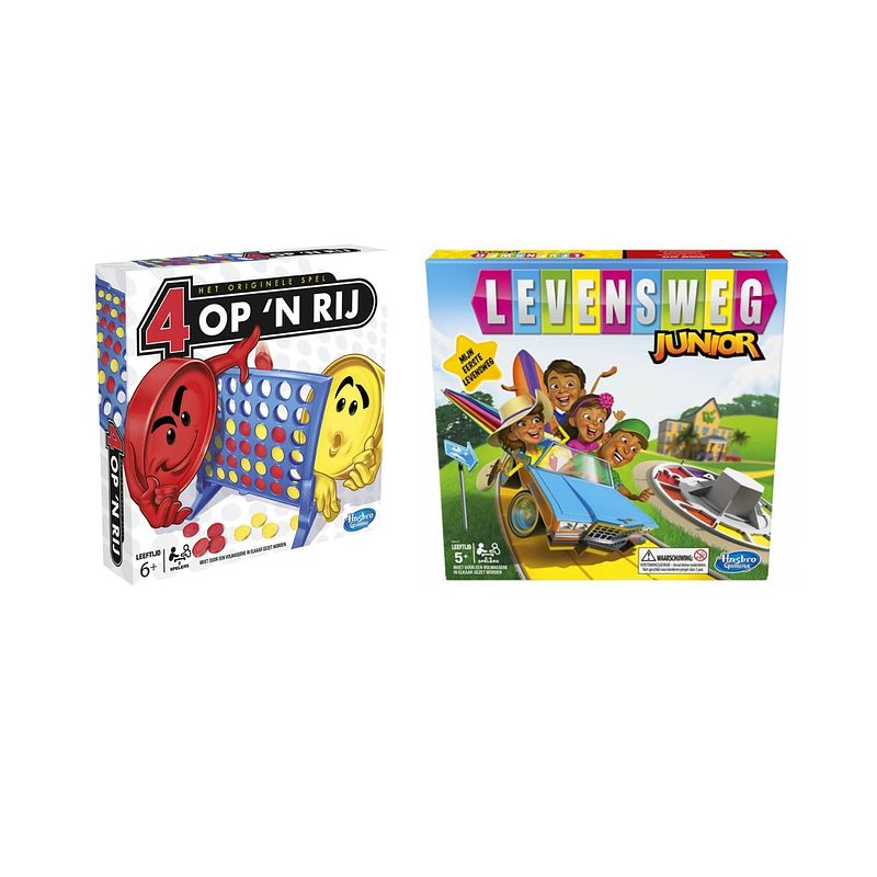 Foto van Spellenbundel - bordspel - 2 stuks - hasbro 4 op 'sn rij & levensweg junior