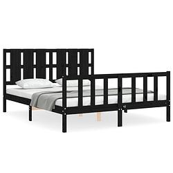 Foto van The living store bedframe massief grenenhout - zwart - 205.5 x 155.5 x 100 cm - multiplex lattenbodem