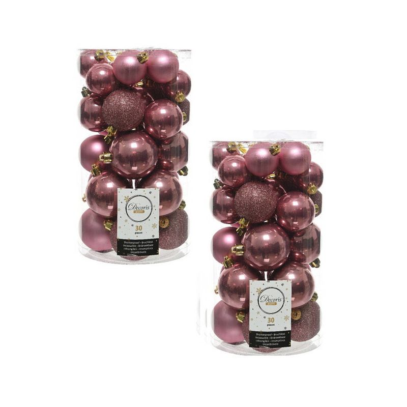 Foto van 60x kunststof kerstballen glanzend/mat/glitter oud roze kerstboom versiering/decoratie - kerstbal