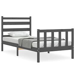 Foto van The living store bedframe grenenhout - grijs - 196x95.5x100 cm - multiplex lattenbodem