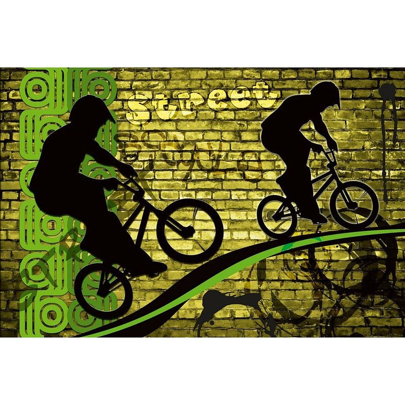 Foto van Dimex bicycle green vlies fotobehang 375x250cm 5-banen