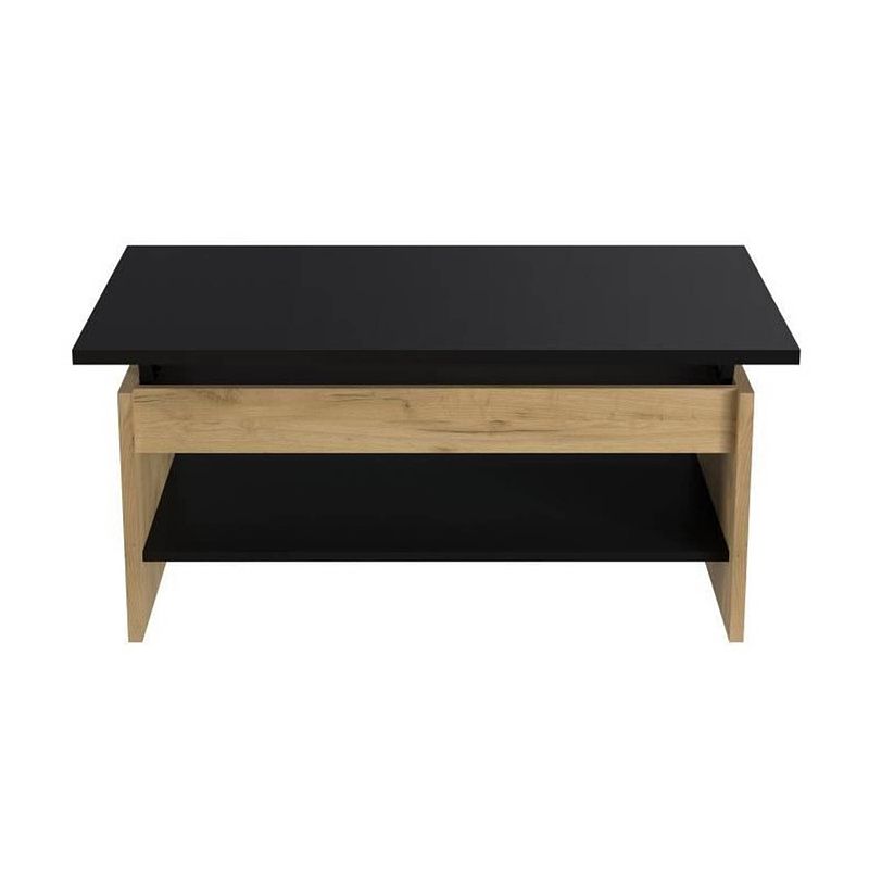 Foto van Happy hefbare salontafel - decor in eiken en zwart - l 100 x d 50 x h 44 cm