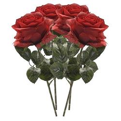 Foto van 4x rode rozen simone kunstbloemen 45 cm - kunstbloemen