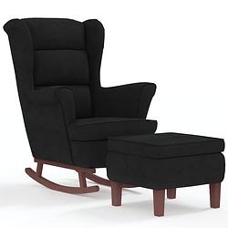 Foto van Vidaxl schommelstoel met houten poten en voetenbank fluweel zwart