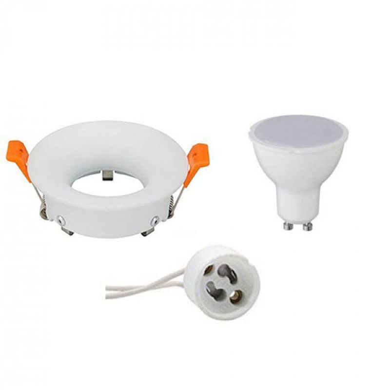 Foto van Led spot set - aigi - gu10 fitting - inbouw rond - mat wit - 8w - helder/koud wit 6400k - ø85mm