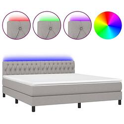 Foto van The living store boxspring bed led - 203 x 180 x 78/88 cm - lichtgrijs stof - verstelbaar hoofdbord - pocketvering