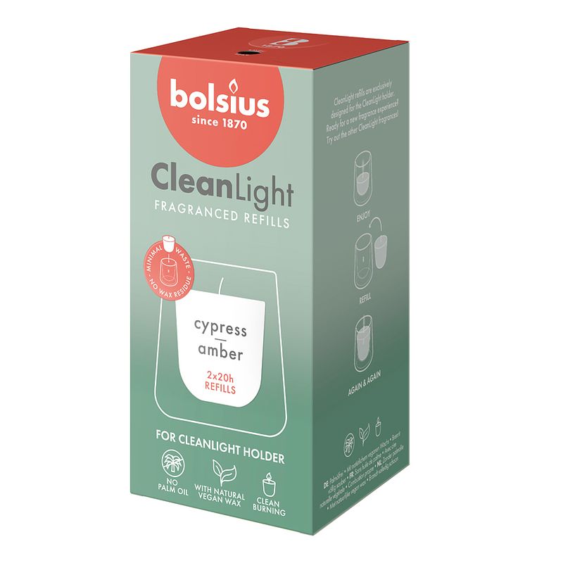 Foto van Bolsius clean light fragranced refills cypress & amber