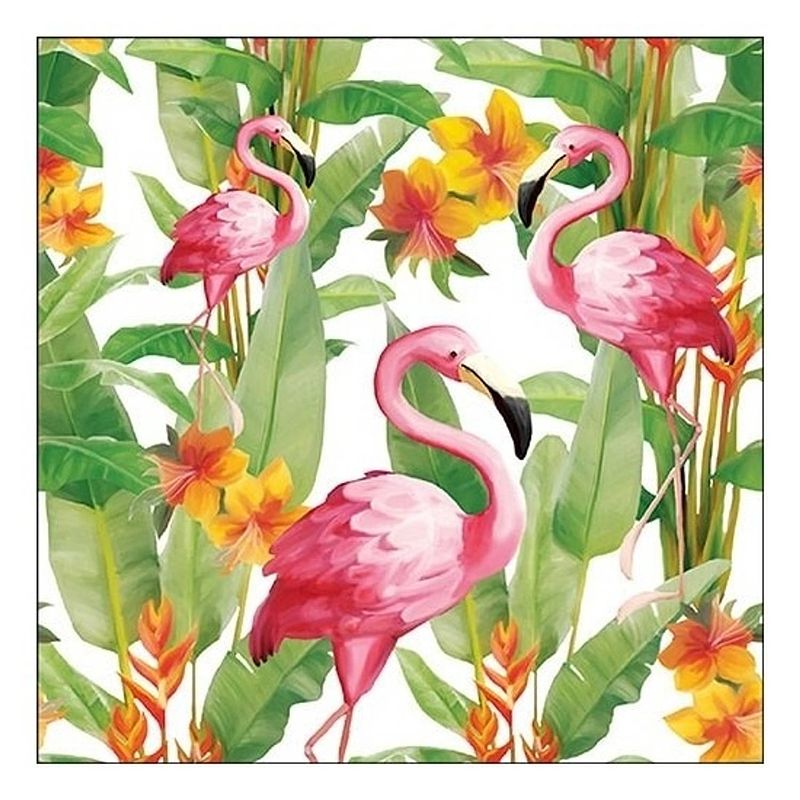 Foto van 60x flamingo exotisch thema servetten 33 x 33 cm - feestservetten