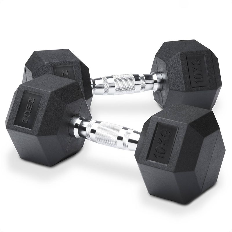 Foto van Zeuz hexa dumbbells set 2 x 10 kg - hexagon gewichten dumbbellset - crossfit, fitness & krachttraining dumbellset