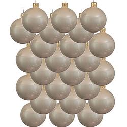 Foto van 24x glazen kerstballen glans licht parel/champagne 8 cm kerstboom versiering/decoratie - kerstbal