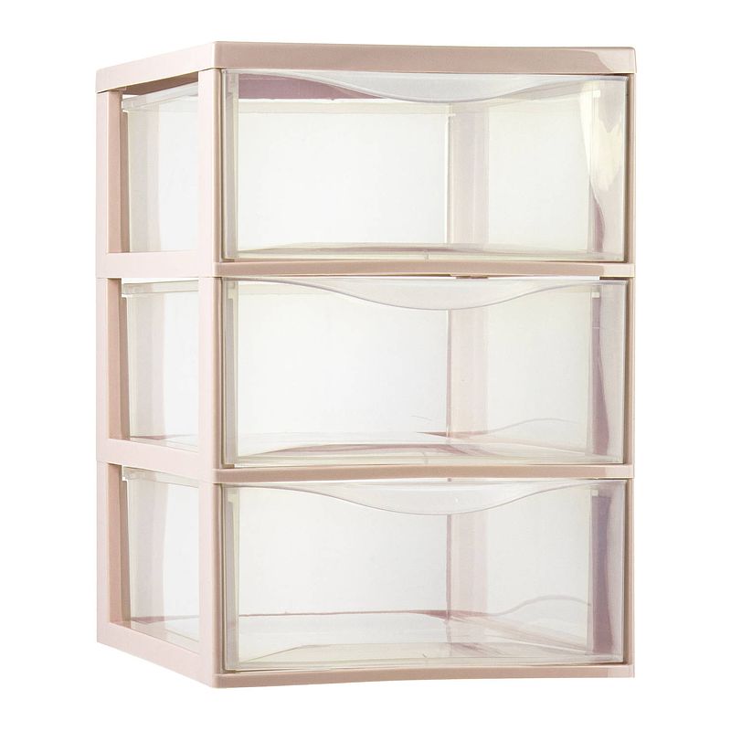 Foto van Plasticforte ladeblokje/bureau organizer 3x lades - transparant/beige - l26 x b37 x h37 cm - ladeblok