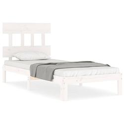 Foto van The living store massief grenenhouten bedframe - wit - 203.5 x 93.5 x 81 cm - multiplex lattenbodem