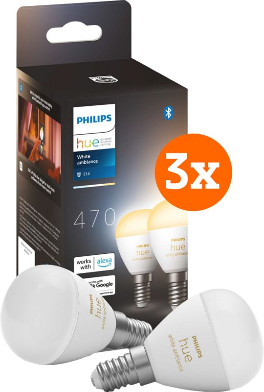 Foto van Philips hue luster kogellamp white ambiance e14 6-pack