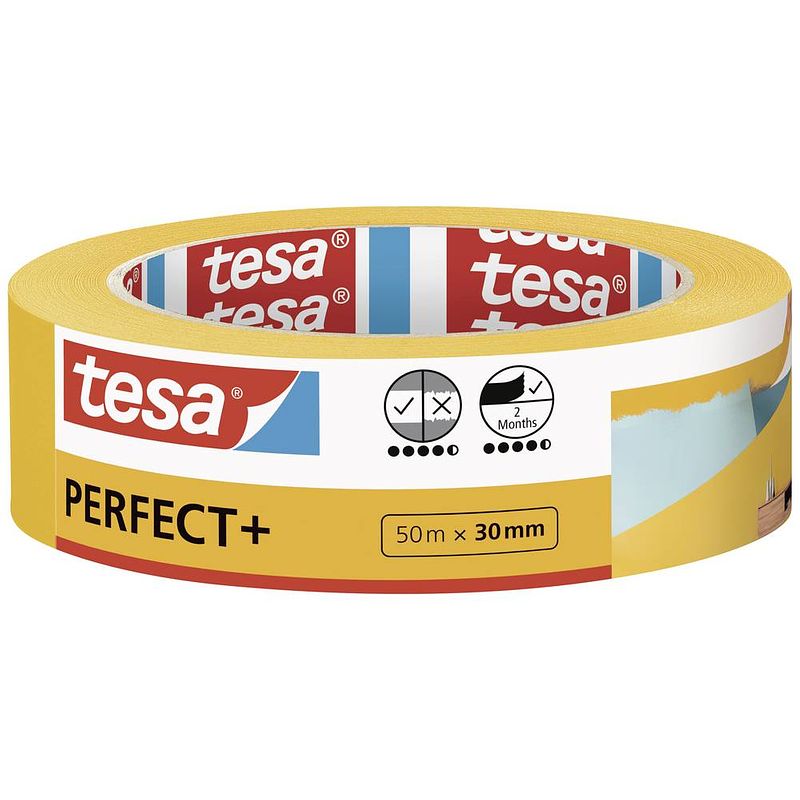 Foto van Tesa perfect+ 56537-00000-00 afplakband geel (l x b) 50 m x 30 mm 1 stuk(s)