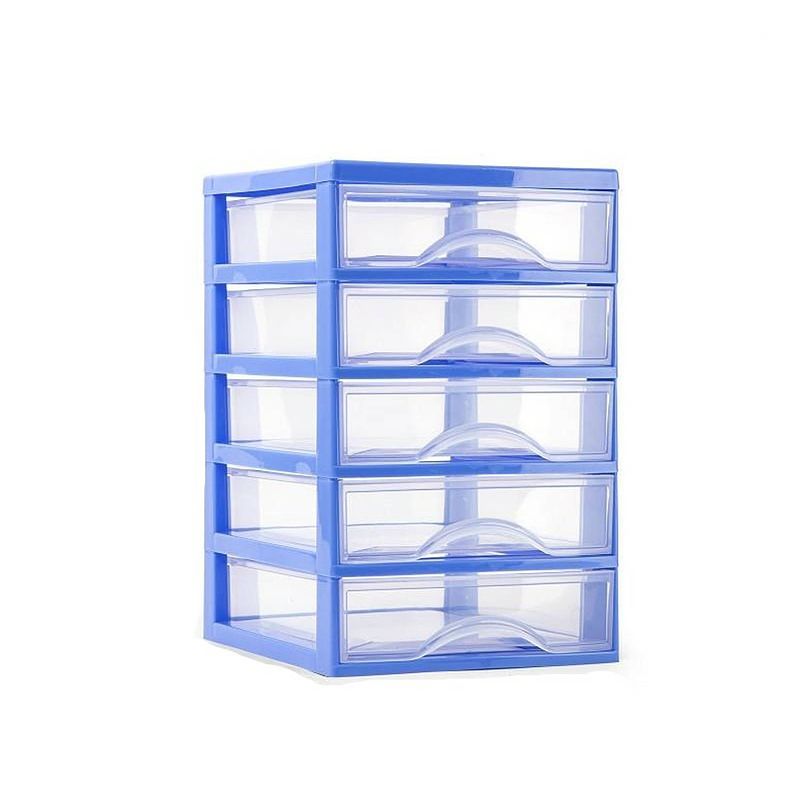 Foto van Plasticforte ladeblokje/bureau organizer 5x lades - blauw/transparant - l18 x b21 x h28 cm - plastic - ladeblok