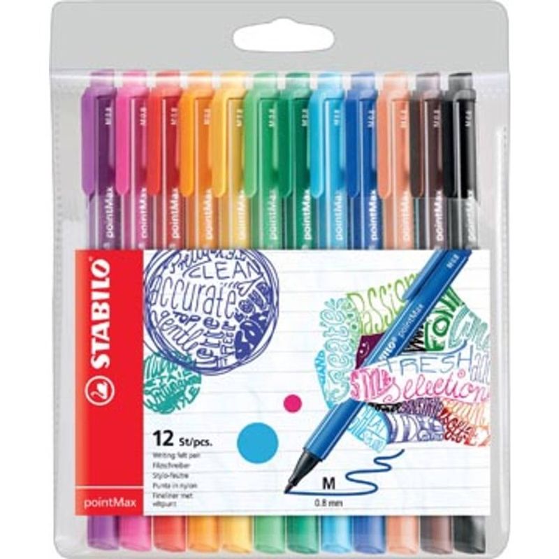 Foto van Stabilo schrijfstift pointmax, etui met 12 stuks in geassorteerde kleuren