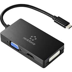 Foto van Renkforce rf-4633066 usb-c / hdmi / dvi / vga adapter [1x usb-c stekker - 1x vga-bus, hdmi-bus, dvi-bus 24+5-polig] zwart