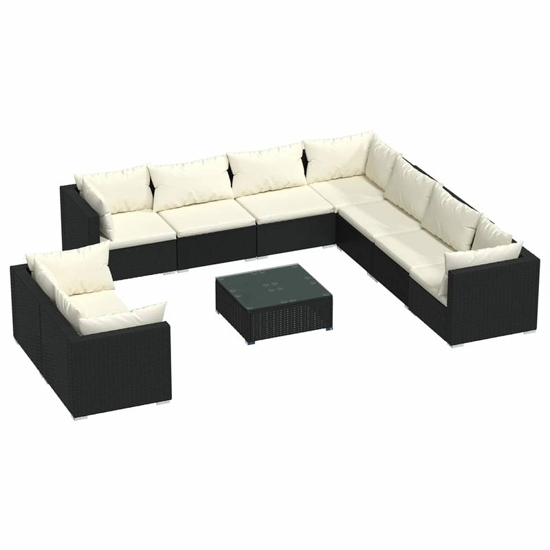 Foto van Vidaxl 10-delige loungeset met kussens poly rattan zwart