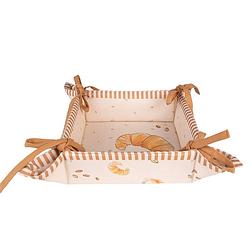 Foto van Clayre & eef broodmand 35x35x8 cm beige katoen croissant en koffie cadeau keuken basket bread basket beige cadeau