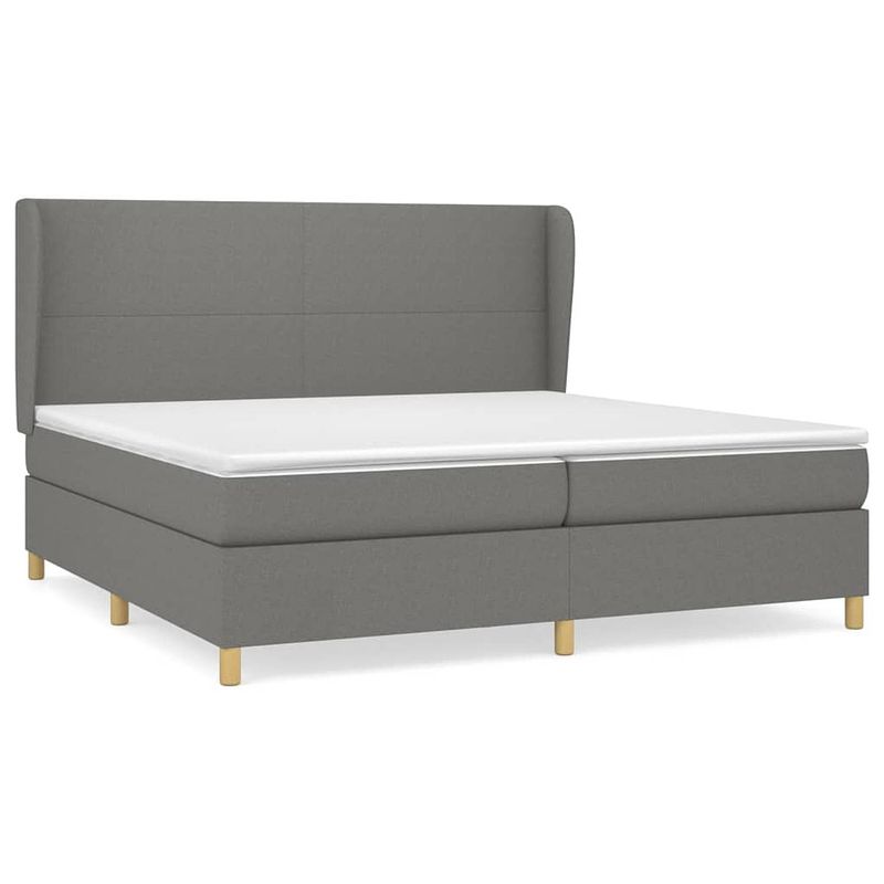 Foto van The living store boxspringbed donkergrijs - 203x203x118/128 cm - duurzaam - verstelbaar hoofdbord - comfortabele