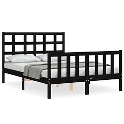 Foto van The living store bedframe met hoofdbord massief hout zwart 140x200 cm - bed